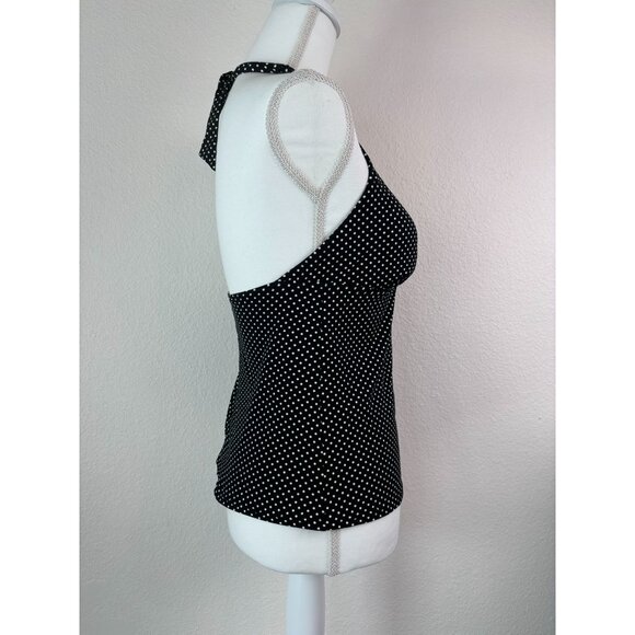 Lands' End women's 6L black and white dot tankini swim top halter tie - Picture 3 of 6